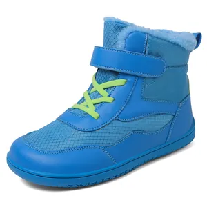 Waterproof blue children's winter snow boots with warm lining and velcro strap detail