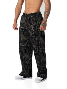 Herren Camouflage Stretchhose mit geradem Bein, Gummibund und Blattmuster-Druck