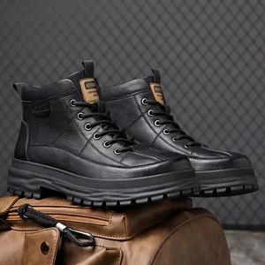 Heren Martin Boots Gereconstitueerd Leer Winter Warm Fleece Gevoerd Middenhoog Casual Mode Werklaarzen Outdoor Schoeisel