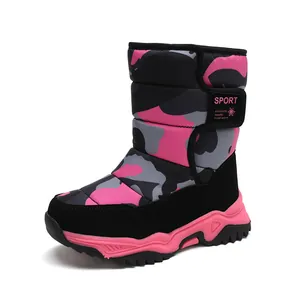 Stivali da neve alti mimetici rosa per bambini con fodera calda e velcro
