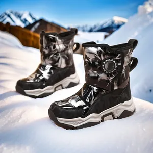 Stivali da Neve per Bambini Pelle Sintetica Impermeabile Foderato in Pile Scarpe Calde di Cotone Suola Spessa Antiscivolo