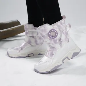 Stivali da neve invernali per bambini con motivo tie-dye viola e cinturino a strappo