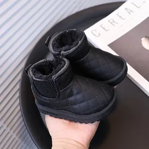 Bottes de neige matelassées noires pour enfants avec doublure en peluche chaude d'hiver
