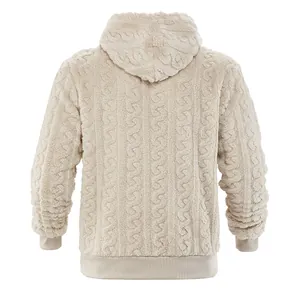 Vue arrière du sweat à capuche en peluche épaisse pour homme avec motif torsadé beige