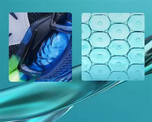 Dettaglio macro del mesh traspirante e dell'ammortizzazione a nido d'ape per scarpe