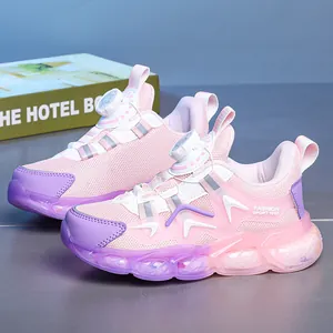 Scarpe da ginnastica per bambini in mesh traspirante rosa e viola con fibbia rotante