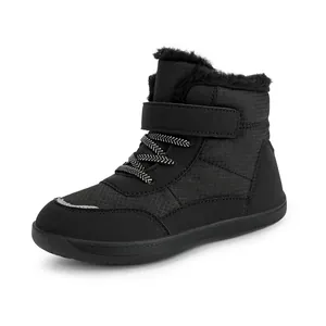 Professional black children's high-top winter snow boots with faux fur lining and strap