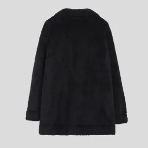 Warm black mens faux shearling winter coat thick double-sided fleece jacket back view