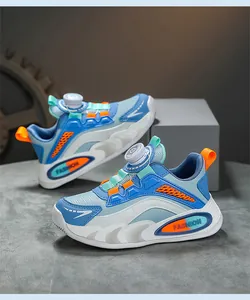 Boys' breathable sports sneakers with rotating buckle and waterproof synthetic leather.
