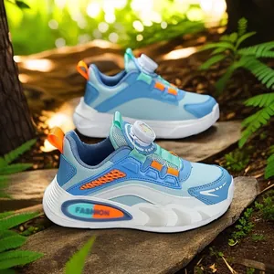 Breathable boys sneakers with rotary buckle system for outdoor activities