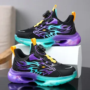 Boys' mesh athletic sneakers with rotating buckle and colorful flame pattern