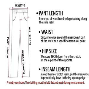 Men's casual pants size measurement guide with waist and inseam length details