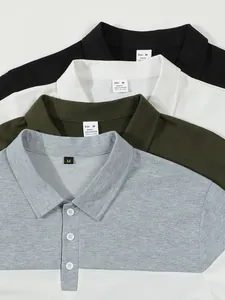 Detailed view of men's long-sleeve polo shirt collars showing fabric and size labels