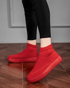 Rote atmungsaktive Fly-Knit-Sneaker für Damen und Herren, lässige Socken-Schuhe