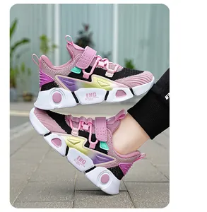 Macro view of breathable mesh children's sneakers with Velcro strap