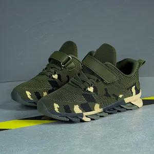 Breathable boys camouflage mesh running sneakers for military training and summer camp