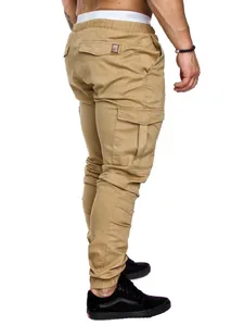 Premium men's khaki cargo joggers with functional side pockets and elasticated cuffs