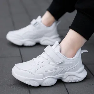 Children's white breathable running shoes with lightweight soft sole