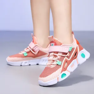 Pink girls' summer hollow mesh sneakers with lightweight non-slip soles for running