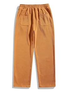 Back view details of men's straight-leg corduroy pants with elastic waist and pockets