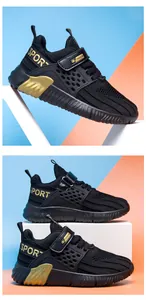 Detaillierte Mehrwinkelansicht atmungsaktiver Mesh-Sneaker für Jungen mit Goldakzenten
