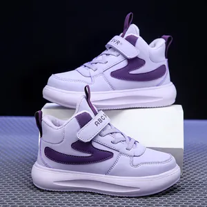 Sneaker invernali alte viola per bambini con calda fodera in pile e velcro
