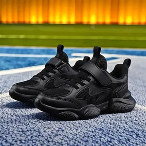 Kids Breathable Running Shoes Lightweight Sneakers with Hook and Loop Non-slip Soft Sole Student Sports Shoes for Boys Girls