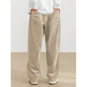 Men's vintage beige corduroy straight-leg casual trousers featuring a comfortable relaxed fit