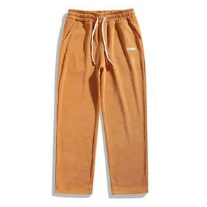 Men's retro orange corduroy straight-leg casual pants with white drawstring waist