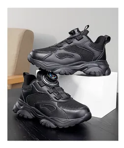 Scarpe sportive per bambini in mesh nero traspirante con fibbia rotante