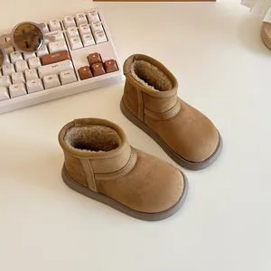 Classic camel children's fleece-lined snow boots with anti-slip rubber soles
