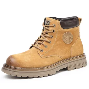 Klassische Herren Martin Boots aus gelbem Leder mit dicker rutschfester Gummisohle für Winter