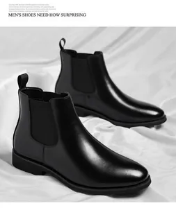 Premium black leather Chelsea boots detail showing sleek texture and craftsmanship
