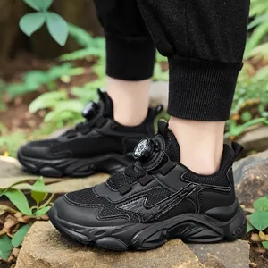 Boys Teens Sports Sneakers Breathable Mesh Lightweight Dad Shoes Rotary Buckle Quick Lace Running Shoes For Kids School Casual