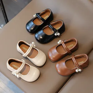 Girls Mary Jane Shoes Pearl Decoration Soft Sole Princess Dress Shoes For Toddlers Kids Wedding Party School Flat Shoes