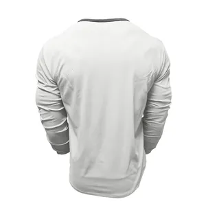 Back view detail of a plain white men's long-sleeve crew neck pure cotton T-shirt