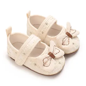 Säugling Baby Mädchen Prinzessin Schuhe Spitze Blumen Stickerei Schleife Weiche Sohle Rutschfest Leinwand Laufschuhe