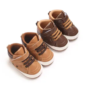Scarpe Primi Passi Neonati Maschi Alta Caviglia in Pelle Artificiale Suola Morbida Antiscivolo Casual Sneakers Bambino