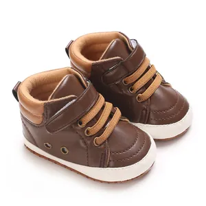 Sneakers neonato marroni alte in pelle PU con suole morbide antiscivolo
