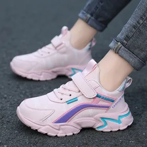 Zapatillas de Correr para Niñas Cuero Sintético Tela Casual Deportivas Ligeras Transpirables Cierre de Gancho y Bucle Moda Exterior Calzado Infantil