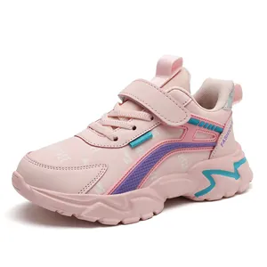 Zapatillas de running ligeras rosas para niñas con cierre de velcro y diseño de moda