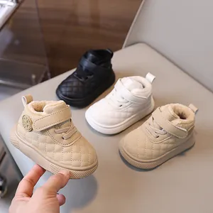 Botas de Nieve de Invierno para Bebés Cuero Sintético Acolchado Zapatos Cálidos Forrados de Felpa Antideslizantes Suela Blanda