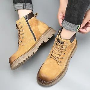 Bottes Martin en cuir jaune pour hommes avec semelles épaisses pour l'extérieur en hiver