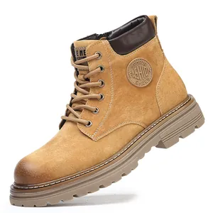 Bottines classiques en cuir véritable marron avec semelle épaisse et doublure