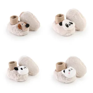 Baby Winter Thickened Fleece Lined Prewalker Shoes Cartoon Animal Puppy Panda Soft Sole Infant Floor Sock Shoes For 0-1 Years