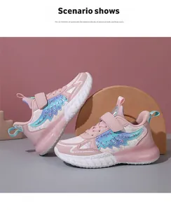 Zapatillas rosas para niña con alas iridiscentes y cierre de velcro para correr