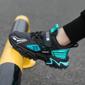 Zapatillas de deporte ligeras para niño en cuero de alta calidad negro y verde azulado