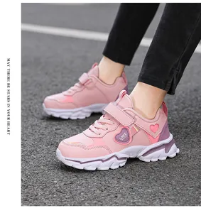 Comfortable pink girls' lightweight sports shoes with heart detail and velcro straps