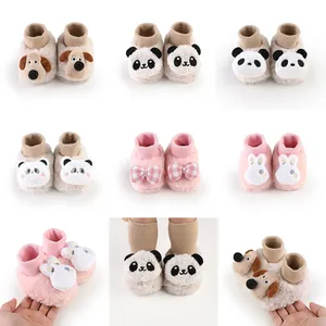 Newborn Baby First Walkers Winter Warm Fleece Lined Sock Shoes Anti Slip Cartoon Panda Rabbit Dog Soft Sole Indoor Shoes