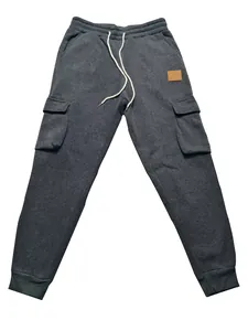Pantalones cargo gris oscuro para hombre con cintura con cordón y bolsillos laterales